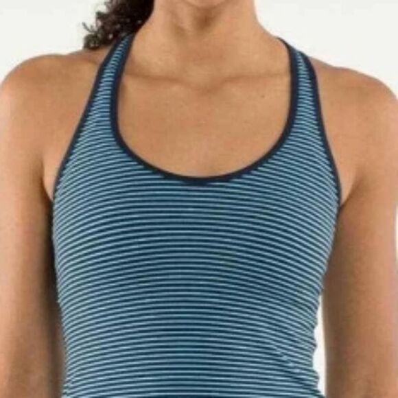 Lululemon Os Tank Blue Navy Striped Top Shirt Womens Sleeveless Athletic Gym - Picture 8 of 16